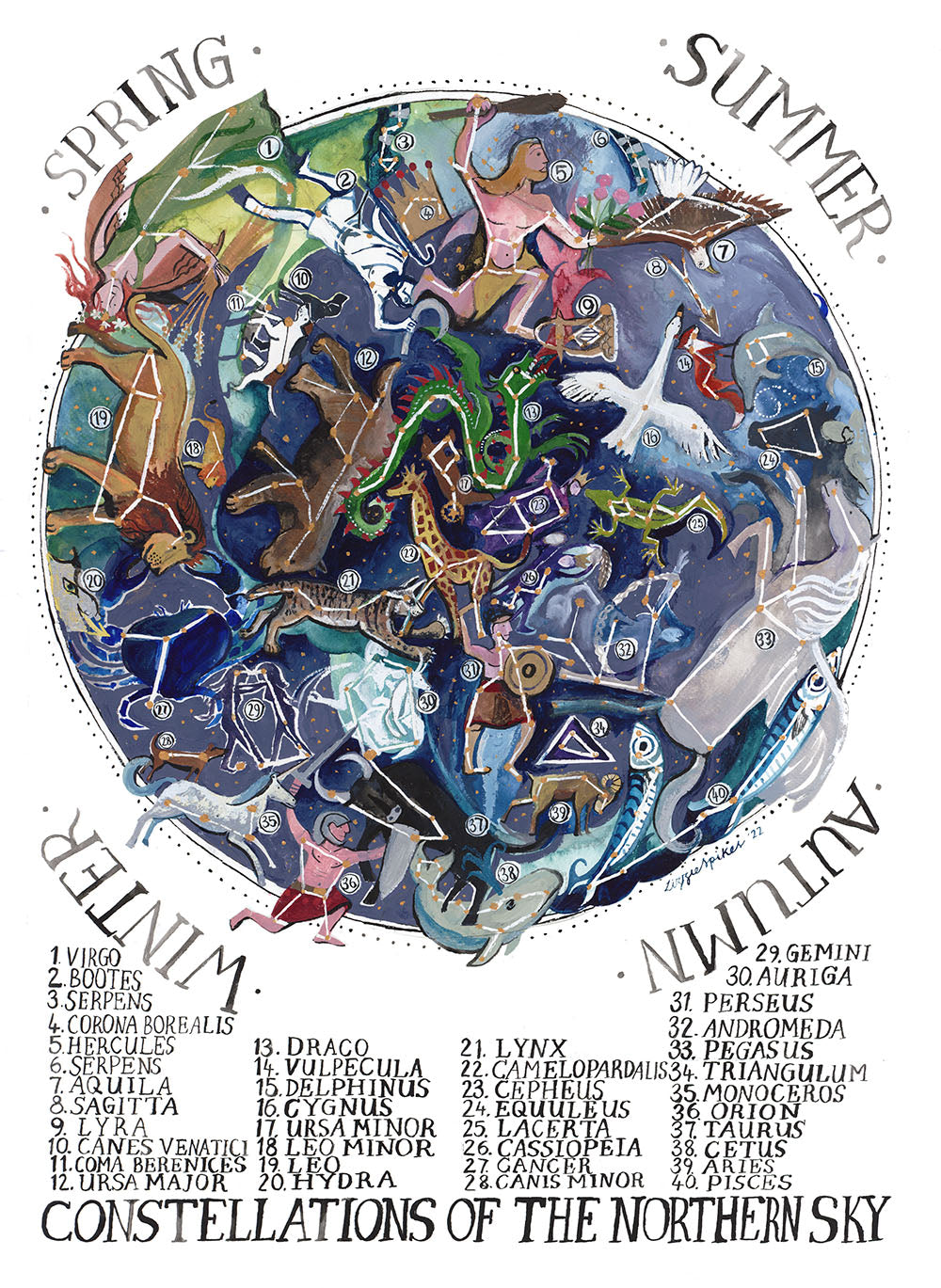 Illustrated Star Map Poster Print