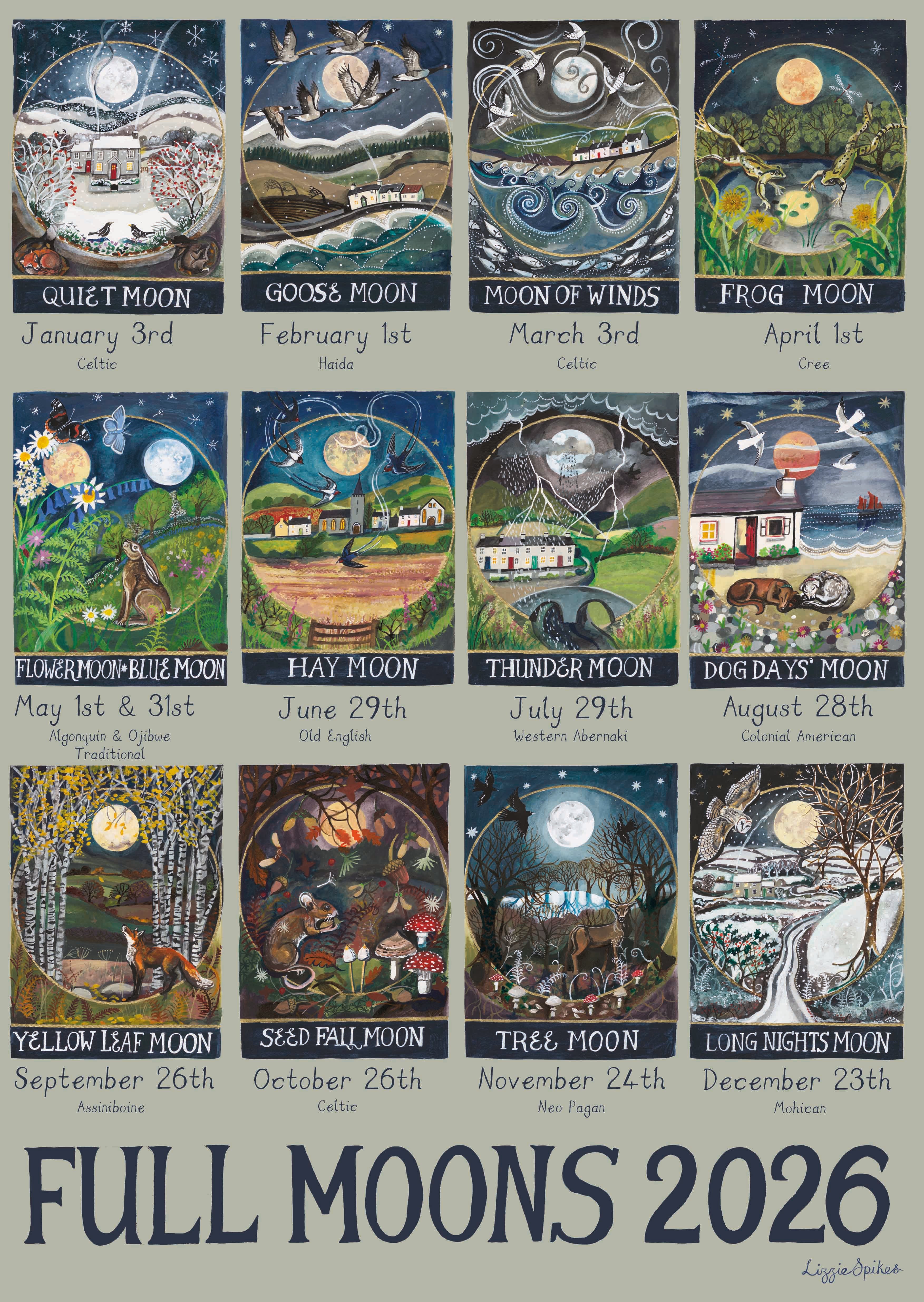 Full Moons 2026 - North America Fine Art Print – Driftwood Designs